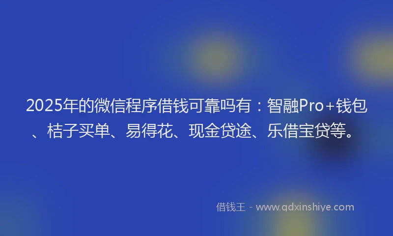 2025年的微信程序借钱可靠吗有：智融Pro+钱包、桔子买单、易得花、现金贷途、乐借宝贷等。