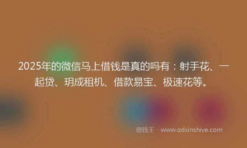 2025年的微信马上借钱是真的吗有：射手花、一起贷、玥成租机、借款易宝、极速花等。