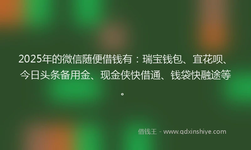 2025年的微信随便借钱有：瑞宝钱包、宜花呗、今日头条备用金、现金侠快借通、钱袋快融途等。
