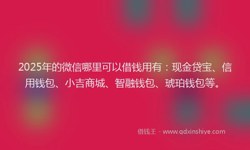 2025年的微信哪里可以借钱用有：现金贷宝、信用钱包、小吉商城、智融钱包、琥珀钱包等。