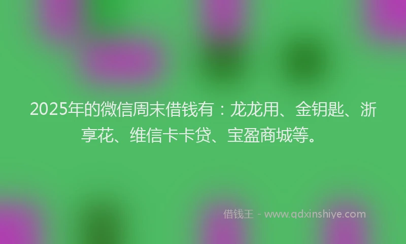 2025年的微信周末借钱有：龙龙用、金钥匙、浙享花、维信卡卡贷、宝盈商城等。
