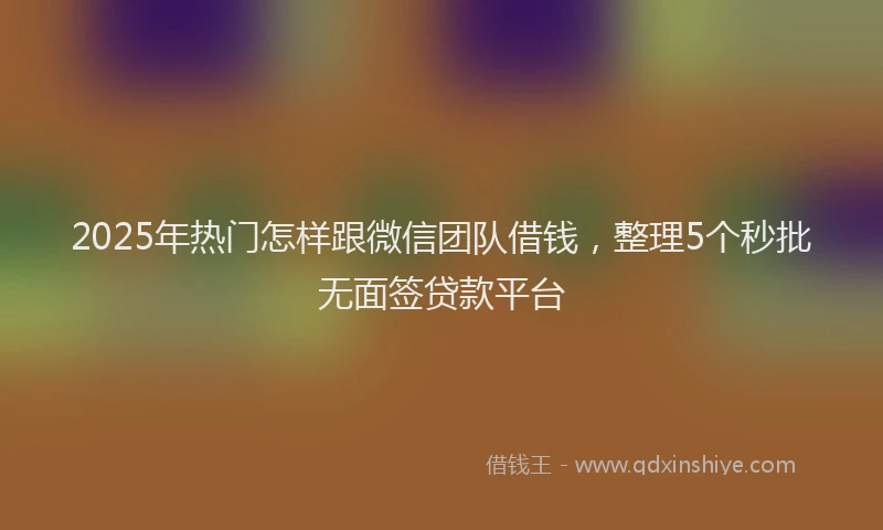 2025年热门怎样跟微信团队借钱，整理5个秒批无面签贷款平台