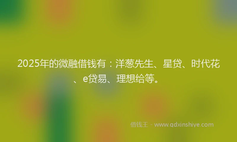 2025年的微融借钱有：洋葱先生、星贷、时代花、e贷易、理想给等。
