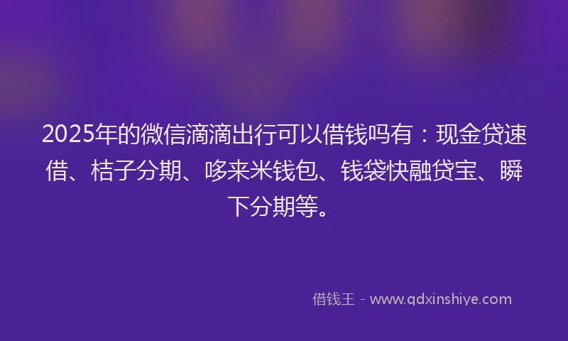 2025年的微信滴滴出行可以借钱吗有：现金贷速借、桔子分期、哆来米钱包、钱袋快融贷宝、瞬下分期等。