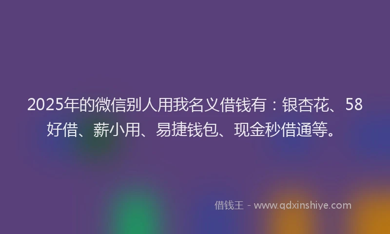 2025年的微信别人用我名义借钱有：银杏花、58好借、薪小用、易捷钱包、现金秒借通等。