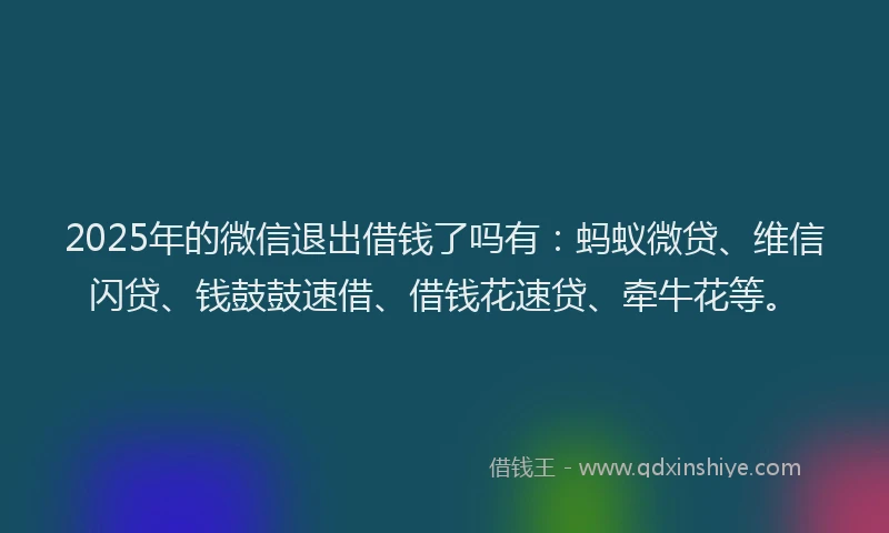 2025年的微信退出借钱了吗有：蚂蚁微贷、维信闪贷、钱鼓鼓速借、借钱花速贷、牵牛花等。