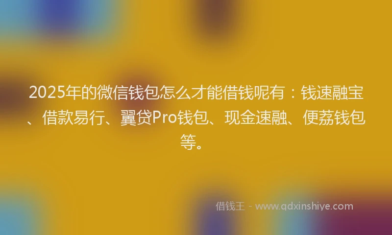 2025年的微信钱包怎么才能借钱呢有：钱速融宝、借款易行、翼贷Pro钱包、现金速融、便荔钱包等。