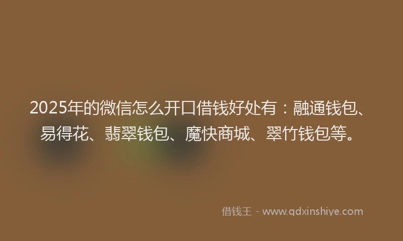 2025年的微信怎么开口借钱好处有：融通钱包、易得花、翡翠钱包、魔快商城、翠竹钱包等。