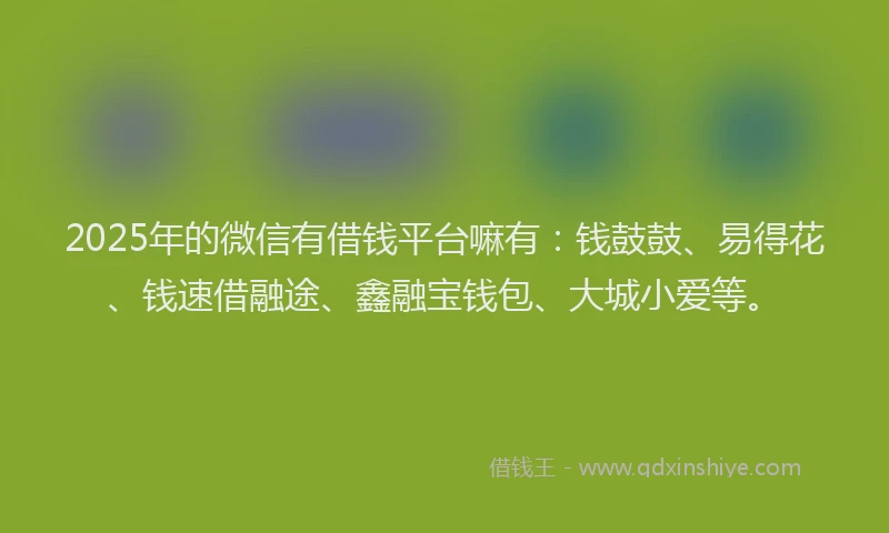2025年的微信有借钱平台嘛有：钱鼓鼓、易得花、钱速借融途、鑫融宝钱包、大城小爱等。
