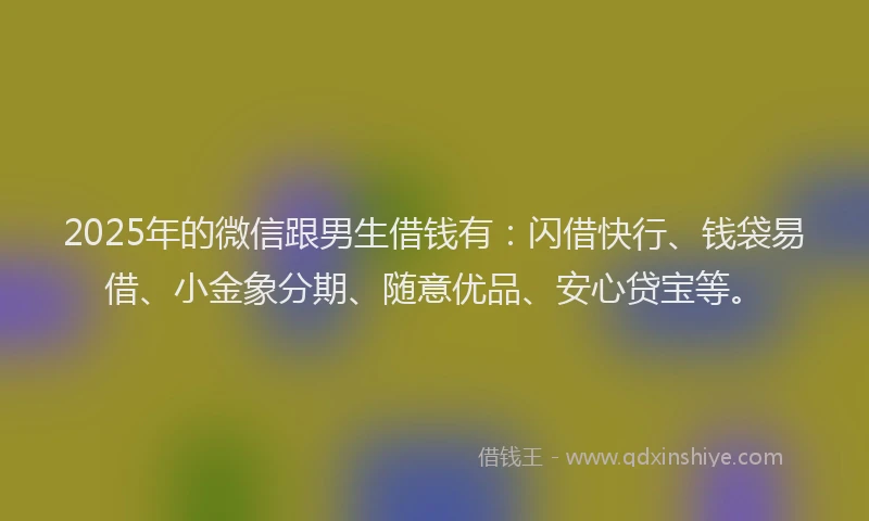 2025年的微信跟男生借钱有：闪借快行、钱袋易借、小金象分期、随意优品、安心贷宝等。