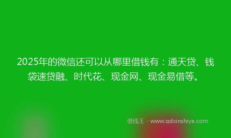 2025年的微信还可以从哪里借钱有:通天贷、钱袋速贷融、时代花、现金网、现金易借等。