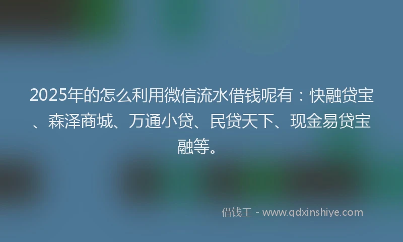 2025年的怎么利用微信流水借钱呢有：快融贷宝、森泽商城、万通小贷、民贷天下、现金易贷宝融等。
