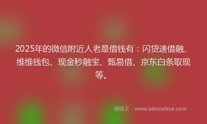 2025年的微信附近人老是借钱有：闪贷速借融、维维钱包、现金秒融宝、甄易借、京东白条取现等。