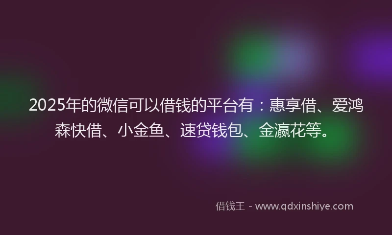 2025年的微信可以借钱的平台有：惠享借、爱鸿森快借、小金鱼、速贷钱包、金瀛花等。
