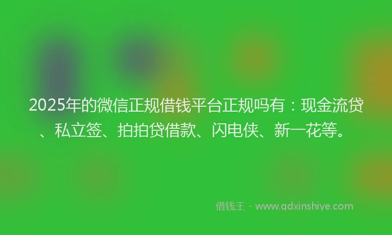 2025年的微信正规借钱平台正规吗有：现金流贷、私立签、拍拍贷借款、闪电侠、新一花等。