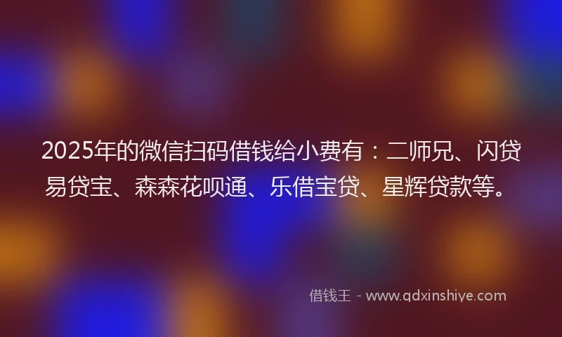 2025年的微信扫码借钱给小费有：二师兄、闪贷易贷宝、森森花呗通、乐借宝贷、星辉贷款等。
