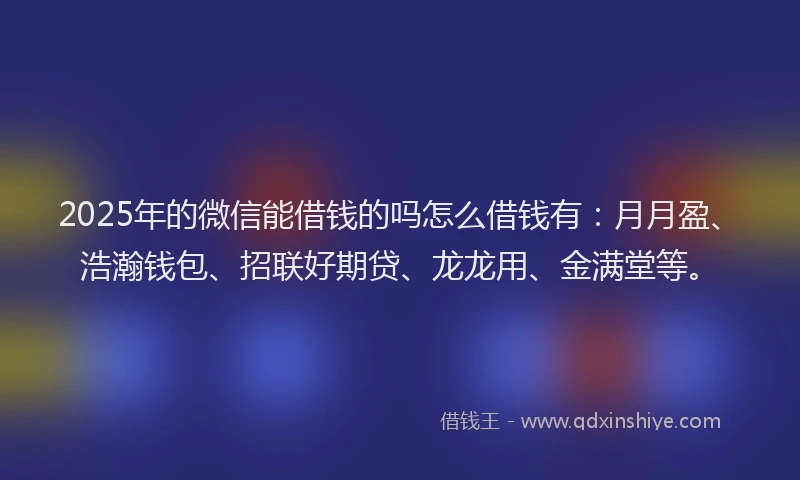 2025年的微信能借钱的吗怎么借钱有：月月盈、浩瀚钱包、招联好期贷、龙龙用、金满堂等。