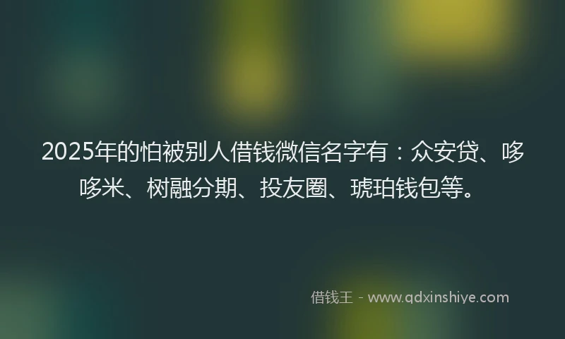2025年的怕被别人借钱微信名字有：众安贷、哆哆米、树融分期、投友圈、琥珀钱包等。