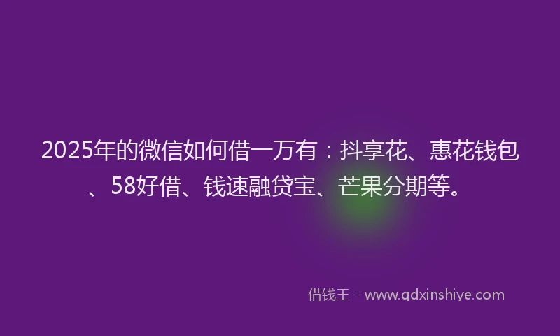 2025年的微信如何借一万有：抖享花、惠花钱包、58好借、钱速融贷宝、芒果分期等。