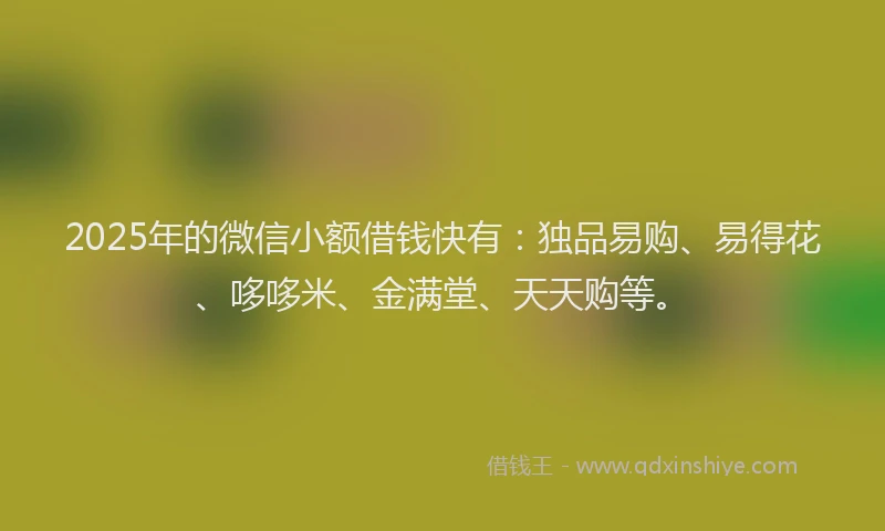 2025年的微信小额借钱快有：独品易购、易得花、哆哆米、金满堂、天天购等。