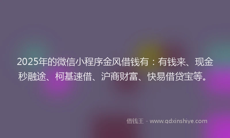 2025年的微信小程序金风借钱有：有钱来、现金秒融途、柯基速借、沪商财富、快易借贷宝等。