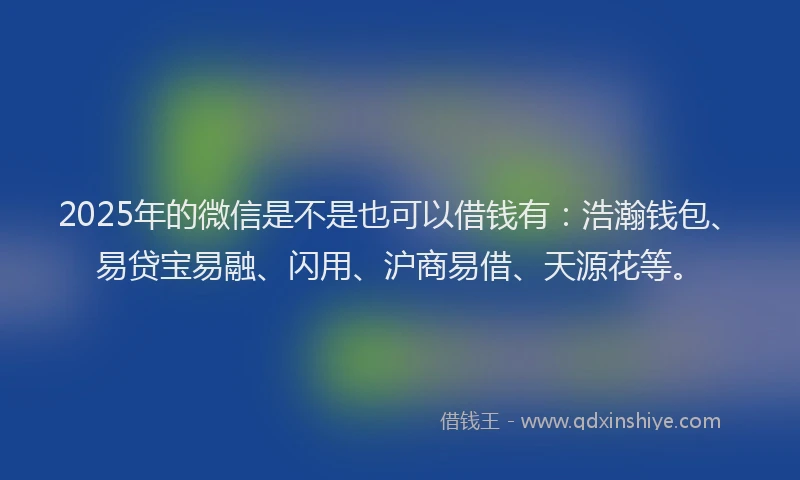 2025年的微信是不是也可以借钱有：浩瀚钱包、易贷宝易融、闪用、沪商易借、天源花等。