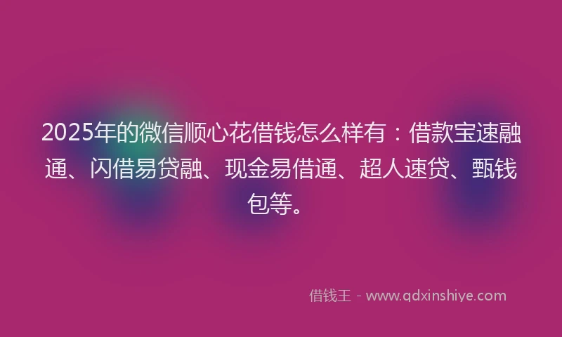 2025年的微信顺心花借钱怎么样有：借款宝速融通、闪借易贷融、现金易借通、超人速贷、甄钱包等。