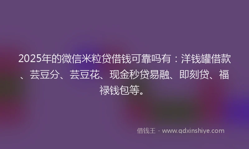 2025年的微信米粒贷借钱可靠吗有：洋钱罐借款、芸豆分、芸豆花、现金秒贷易融、即刻贷、福禄钱包等。