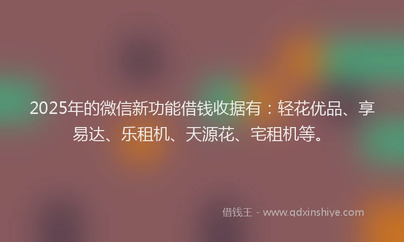 2025年的微信新功能借钱收据有：轻花优品、享易达、乐租机、天源花、宅租机等。