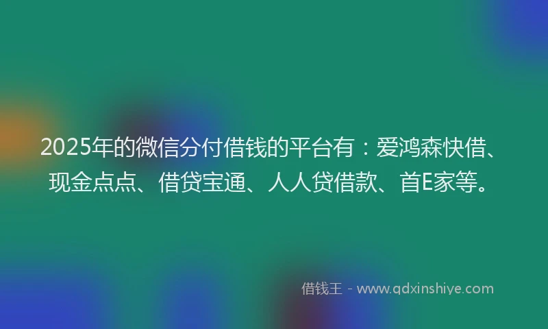 2025年的微信分付借钱的平台有：爱鸿森快借、现金点点、借贷宝通、人人贷借款、首E家等。