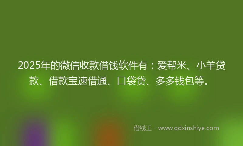 2025年的微信收款借钱软件有：爱帮米、小羊贷款、借款宝速借通、口袋贷、多多钱包等。