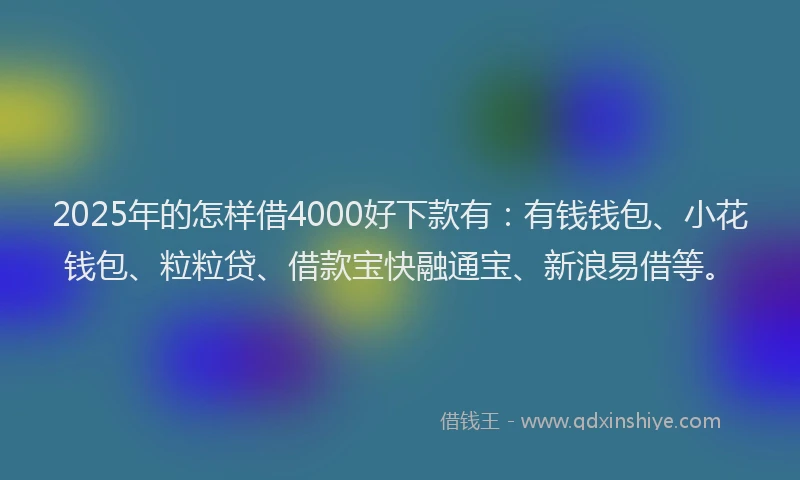 2025年的怎样借4000好下款有：有钱钱包、小花钱包、粒粒贷、借款宝快融通宝、新浪易借等。