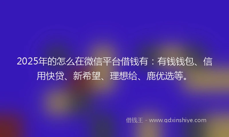 2025年的怎么在微信平台借钱有：有钱钱包、信用快贷、新希望、理想给、鹿优选等。