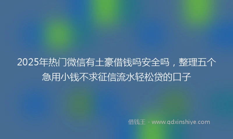 2025年热门微信有土豪借钱吗安全吗，整理五个急用小钱不求征信流水轻松贷的口子