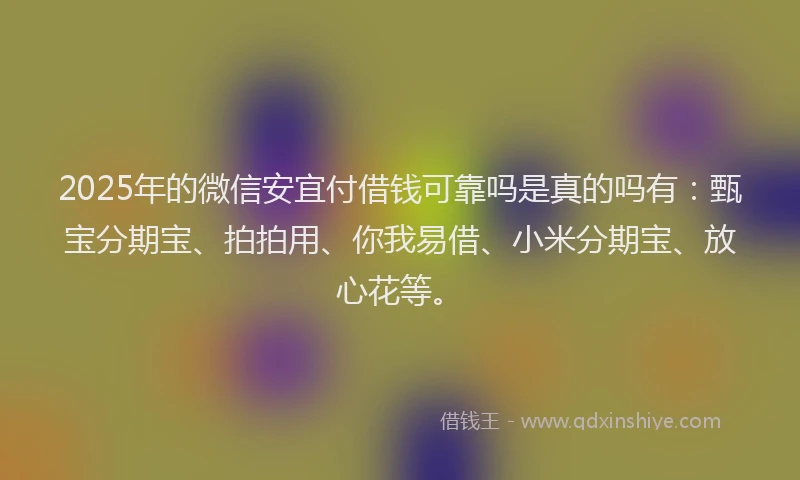 2025年的微信安宜付借钱可靠吗是真的吗有：甄宝分期宝、拍拍用、你我易借、小米分期宝、放心花等。