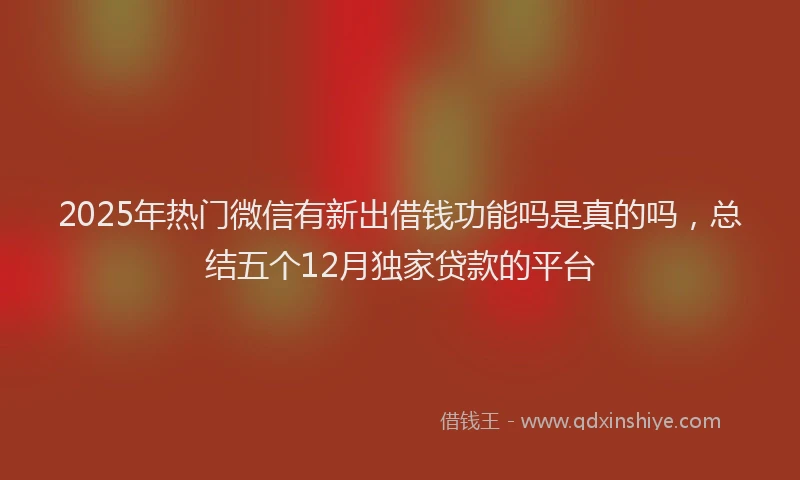 2025年热门微信有新出借钱功能吗是真的吗，总结五个12月独家贷款的平台