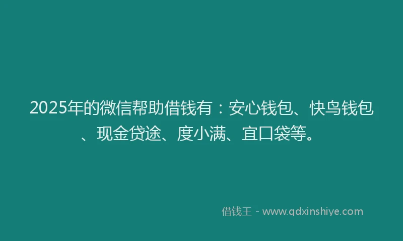 2025年的微信帮助借钱有：安心钱包、快鸟钱包、现金贷途、度小满、宜口袋等。