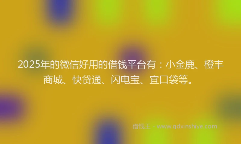 2025年的微信好用的借钱平台有：小金鹿、橙丰商城、快贷通、闪电宝、宜口袋等。