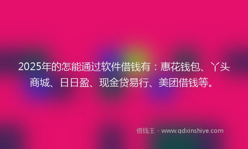 2025年的怎能通过软件借钱有：惠花钱包、丫头商城、日日盈、现金贷易行、美团借钱等。
