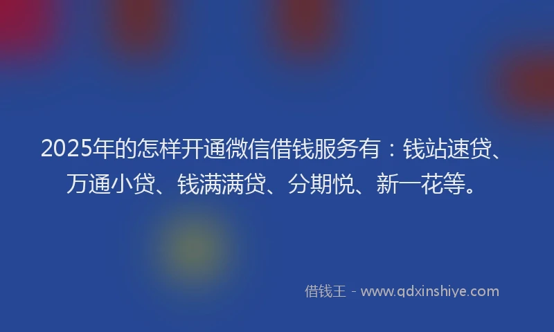 2025年的怎样开通微信借钱服务有：钱站速贷、万通小贷、钱满满贷、分期悦、新一花等。