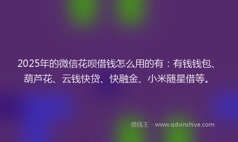2025年的微信花呗借钱怎么用的有：有钱钱包、葫芦花、云钱快贷、快融金、小米随星借等。