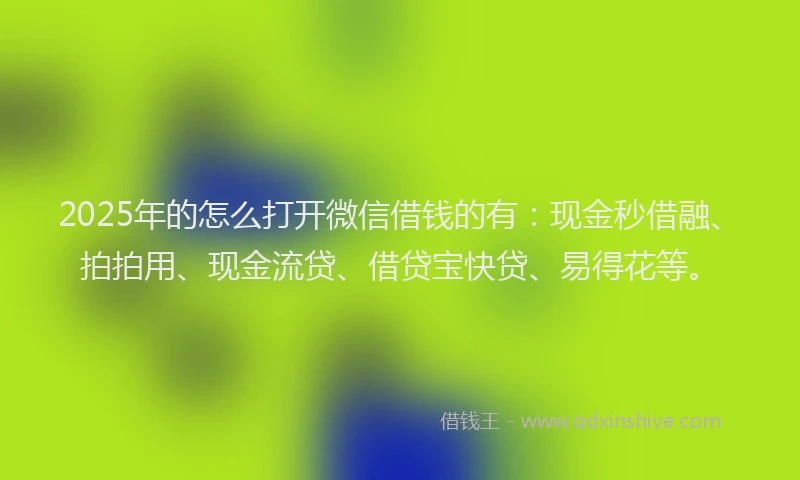 2025年的怎么打开微信借钱的有：现金秒借融、拍拍用、现金流贷、借贷宝快贷、易得花等。