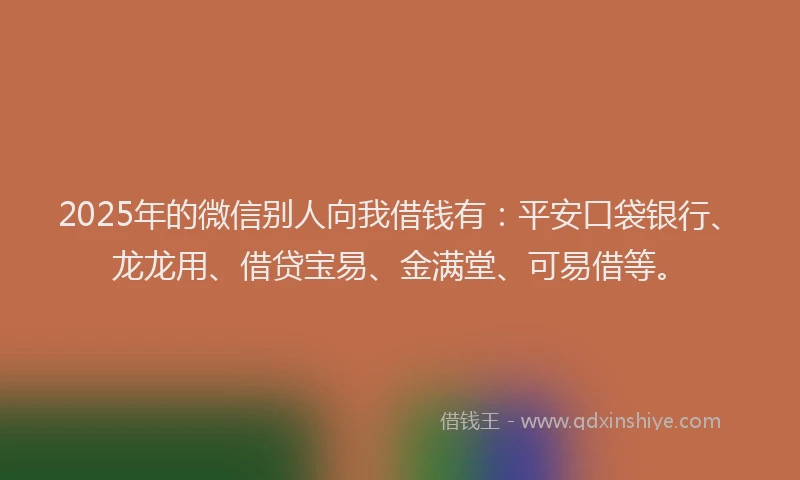 2025年的微信别人向我借钱有：平安口袋银行、龙龙用、借贷宝易、金满堂、可易借等。