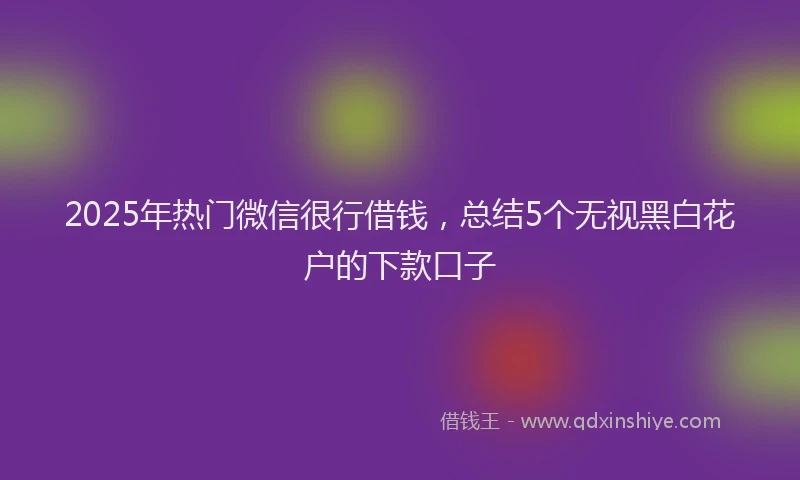 2025年热门微信很行借钱，总结5个无视黑白花户的下款口子