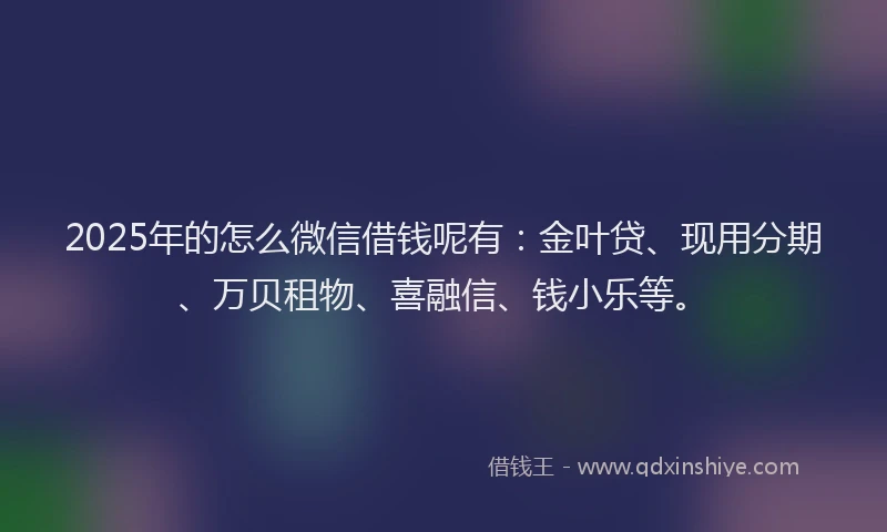 2025年的怎么微信借钱呢有:金叶贷、现用分期、万贝租物、喜融信、钱小乐等。