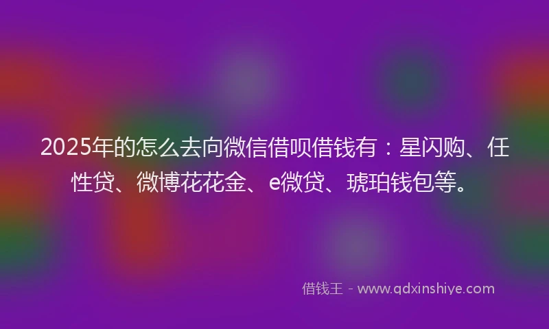 2025年的怎么去向微信借呗借钱有：星闪购、任性贷、微博花花金、e微贷、琥珀钱包等。