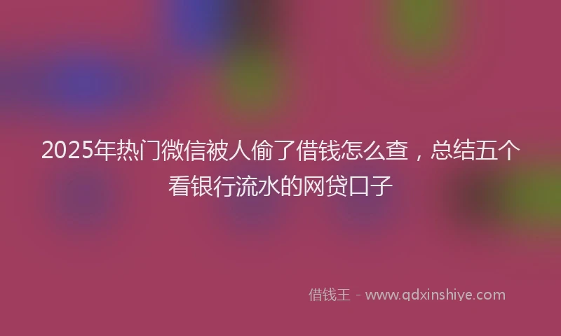 2025年热门微信被人偷了借钱怎么查，总结五个看银行流水的网贷口子
