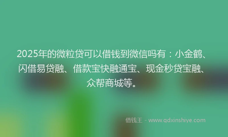2025年的微粒贷可以借钱到微信吗有：小金鹤、闪借易贷融、借款宝快融通宝、现金秒贷宝融、众帮商城等。
