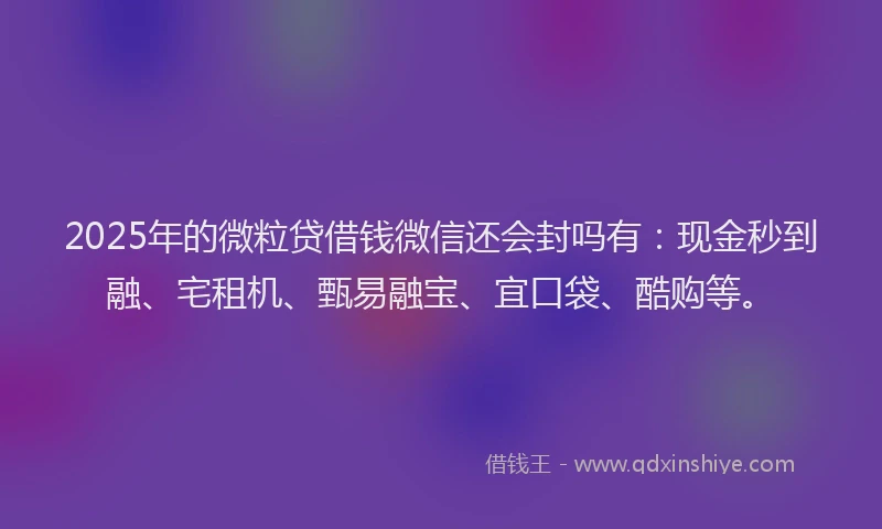 2025年的微粒贷借钱微信还会封吗有：现金秒到融、宅租机、甄易融宝、宜口袋、酷购等。