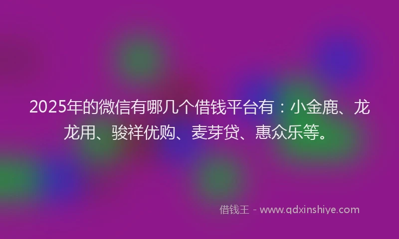 2025年的微信有哪几个借钱平台有：小金鹿、龙龙用、骏祥优购、麦芽贷、惠众乐等。